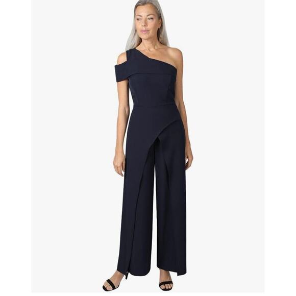 NWT Marina One Navy Blue Shoulder Jumpsuit Size 12 Made in USA - Picture 1 of 11